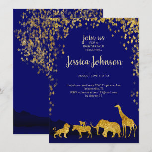Baby shower Gold & Blue Safari Invitation