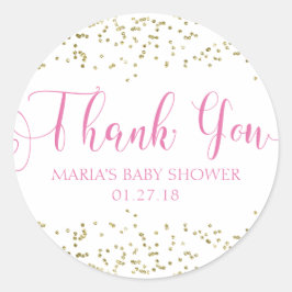 Baby Shower Gold Confetti Pink Gefallen Vielen Dan Runder Aufkleber