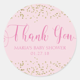 Baby Shower Gold Confetti Pink Gefallen Vielen Dan Runder Aufkleber