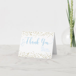 Baby Shower Gold Confetti Twins Blue Boy Vielen Da Dankeskarte