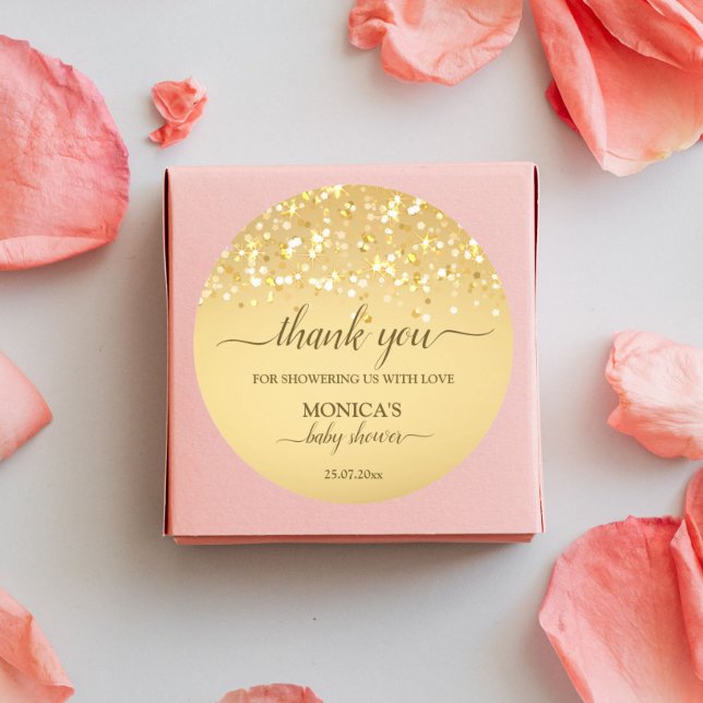 Baby Shower gold glitzernder Glitzer vielen Dank Runder Aufkleber (Von Creator hochgeladen)