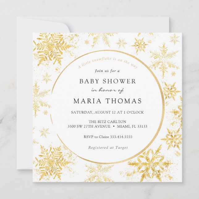 Baby shower Gold Little Snowflake Invitation (Devant)