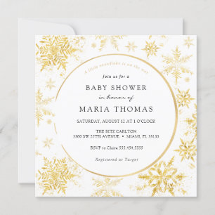 Baby shower Gold Little Snowflake Invitation