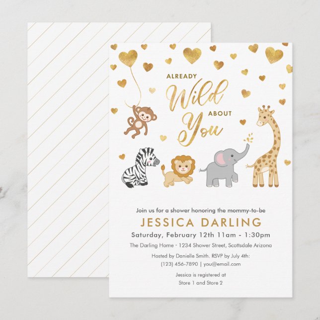 Baby shower Golden Safari Thème Invitation (Devant / Derrière)