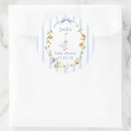 Baby shower goose blue runder aufkleber