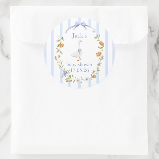 Baby shower goose blue runder aufkleber (Tasche)