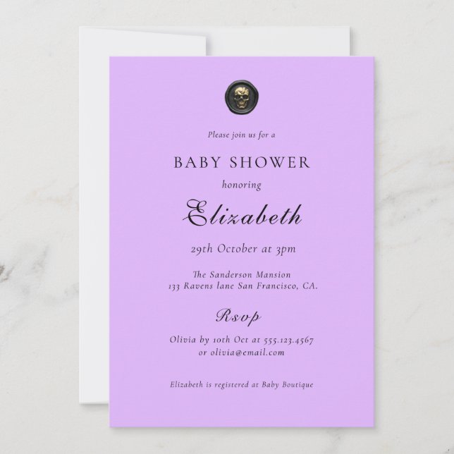 Baby shower gothique pourpre Invitation (Devant)