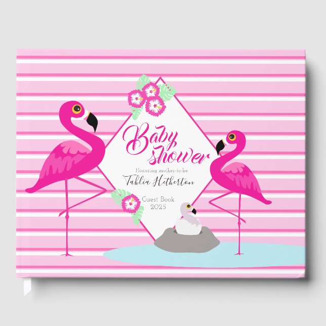 baby shower graphique Flamant rose rose vif livre  (Recto)