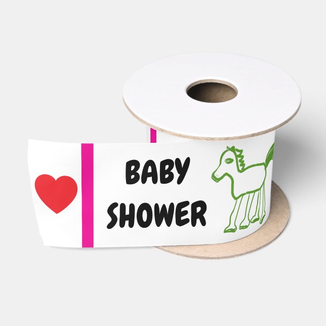 Baby Shower Green Horse Pink Blue Satinband (Spule)