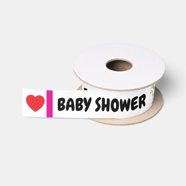 Baby Shower Green Horse Pink Blue  Satinband (Spule)