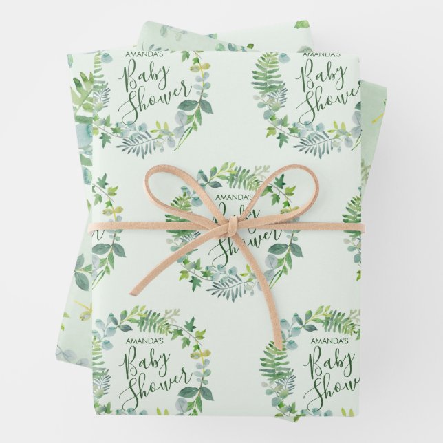 Baby Shower Greenerity Wreath Personalisiert Geschenkpapier Set (Beispiel)