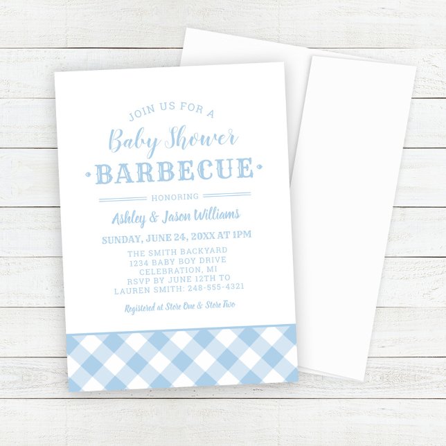 Baby Shower GRILLEN Pale Blue Gingham Kariert Einladung (Von Creator hochgeladen)