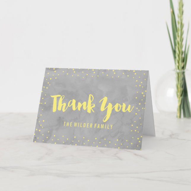 Baby shower gris et jaune | CARTE DE REMERCIEMENTS (Devant)