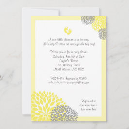 Baby shower gris jaune Dahlia Invitation pieds