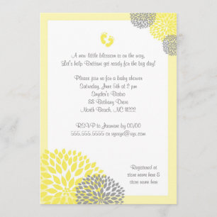 Baby shower gris jaune Dahlia Invitation pieds