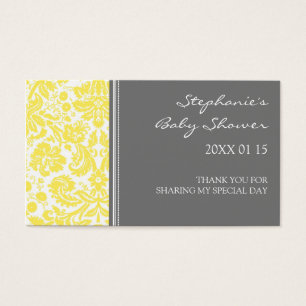Baby shower gris-jaune-damassé Favoriser les étiqu