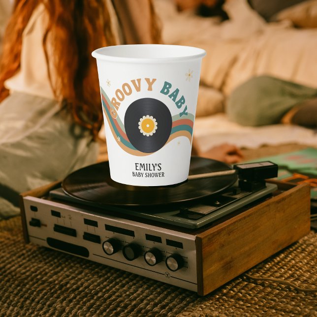 Baby Shower Groovy Baby Vinyl Record Retro 70er 80 Pappbecher (Von Creator hochgeladen)
