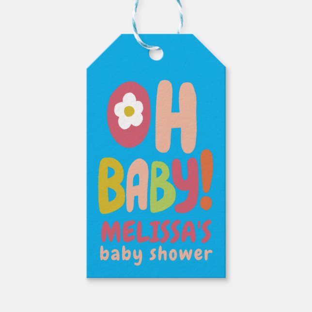 BABY SHOWER Groovy Daisies COLORFUL CUSTOM Geschenkanhänger (Vorderseite)