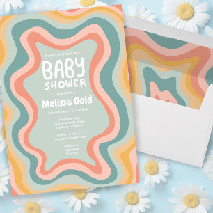 BABY SHOWER Groovy Pastel Curves CUSTOM Einladung