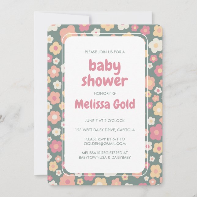 BABY SHOWER Groovy Sweet Daisy Floral CUSTOM Einladung (Vorderseite)