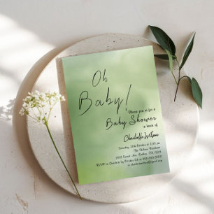 Baby-Shower-Grün-Wasserfarben-Hintergrund Einladung