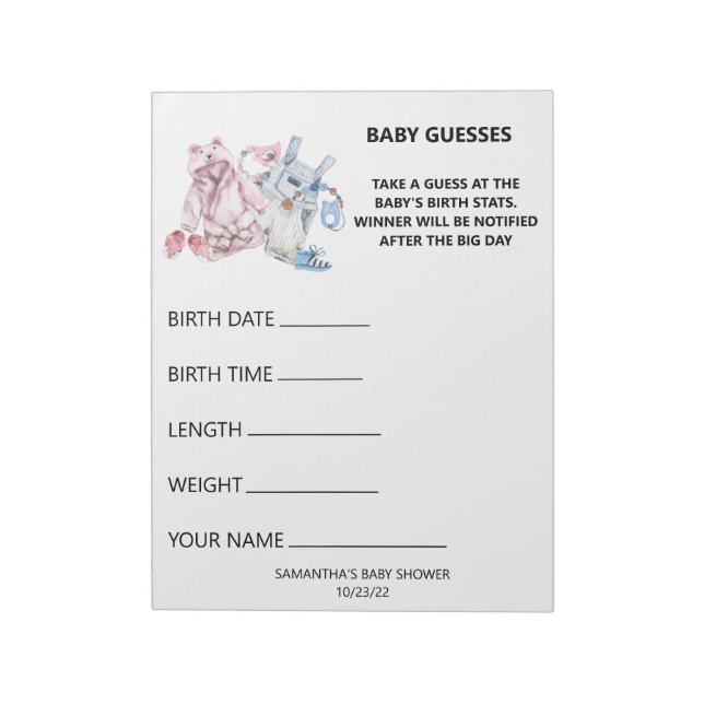 Baby Shower Guesses Game Watercolor clothes Notizblock (Rotiert)