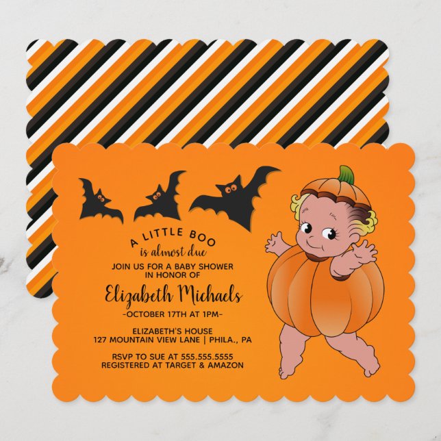 BABY SHOWER HALLOWEEN | Ein kleiner Boo ist fällig Einladung (Vorne/Hinten)