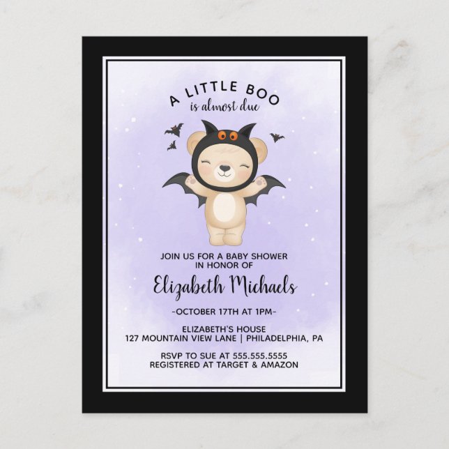 BABY SHOWER HALLOWEEN | Ein kleiner Boo ist fällig Postkarte (Vorderseite)