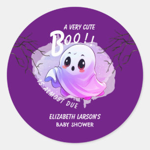 Baby Shower Halloween-Party mit tiefpurpurnem Them Runder Aufkleber