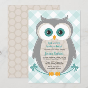 Baby shower Hibou invitation genre neutre bois