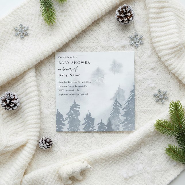 Baby shower hiver enneigé arbres invitation (Winter snowy trees baby shower invitation.)