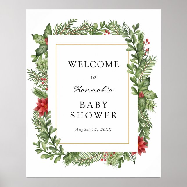 Baby shower hiver verdure Affiche de bienvenue (Devant)