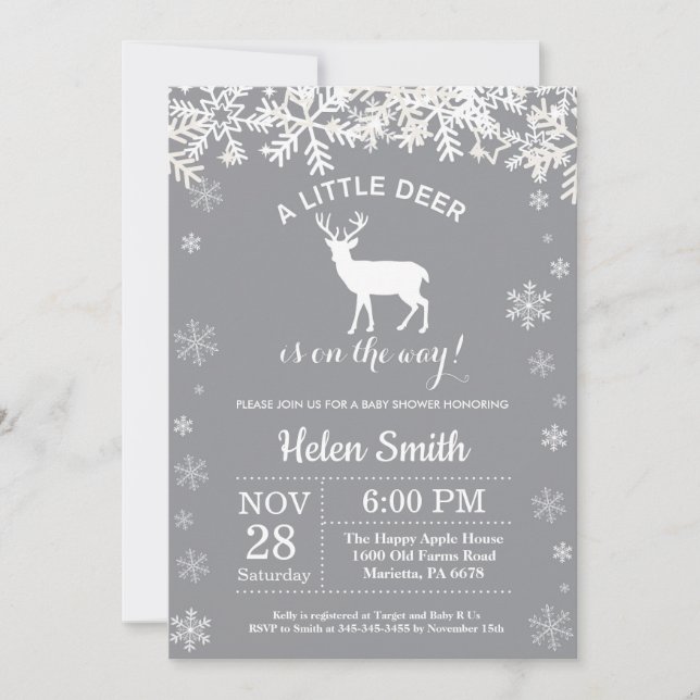 Baby shower hivernal de cerfs Invitation de flocon (Devant)