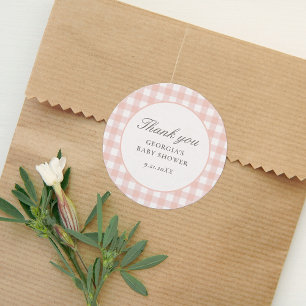 Baby-Shower im rosa Gingham-Look Runder Aufkleber