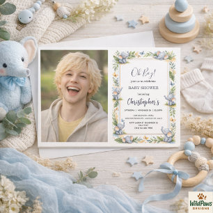 Baby-Shower im Wasserfarben-Stil mit Elefant für J Einladung