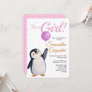 Baby Shower im Wasserfarbenstil mit Pinguin und ro Einladung