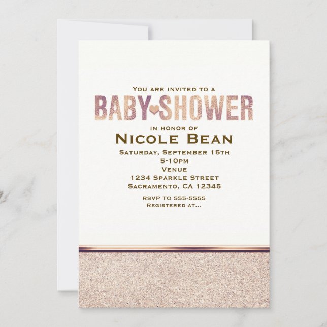 Baby Shower Imitate Rose Gold Champagner Einladung (Vorderseite)