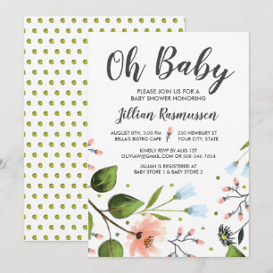 Baby shower Invitation Aquarelle Fleurs Oh Bébé