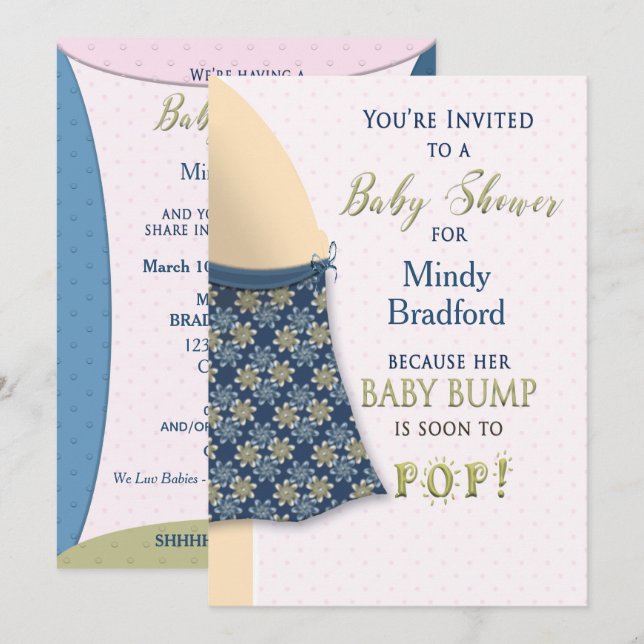 BABY SHOWER INVITATION - BABY BUMP - FUN-SPASS EINLADUNG (Vorne/Hinten)