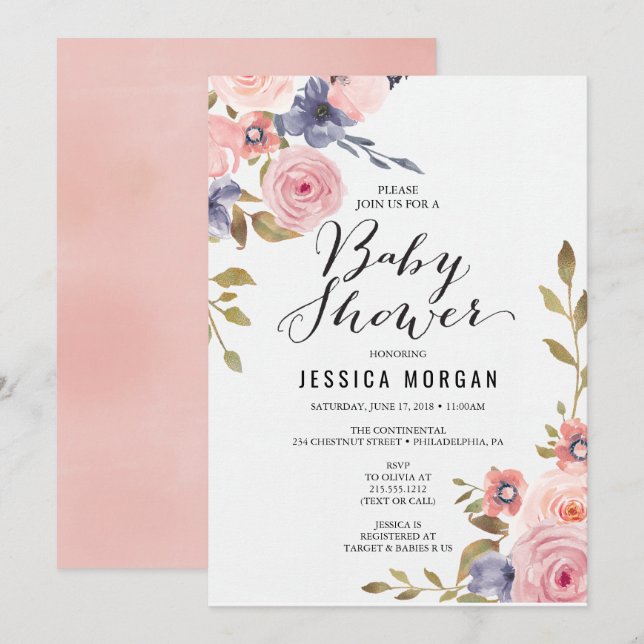 Baby shower Invitation Baby shower fille (Devant / Derrière)