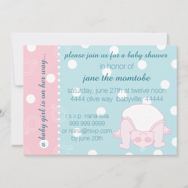 Baby shower Invitation bébé fille rose bleu (Devant)