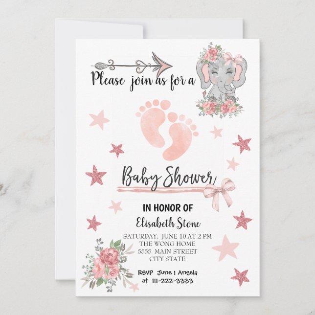 Baby Shower Invitation card 12x18" Girl Einladung (Vorderseite)