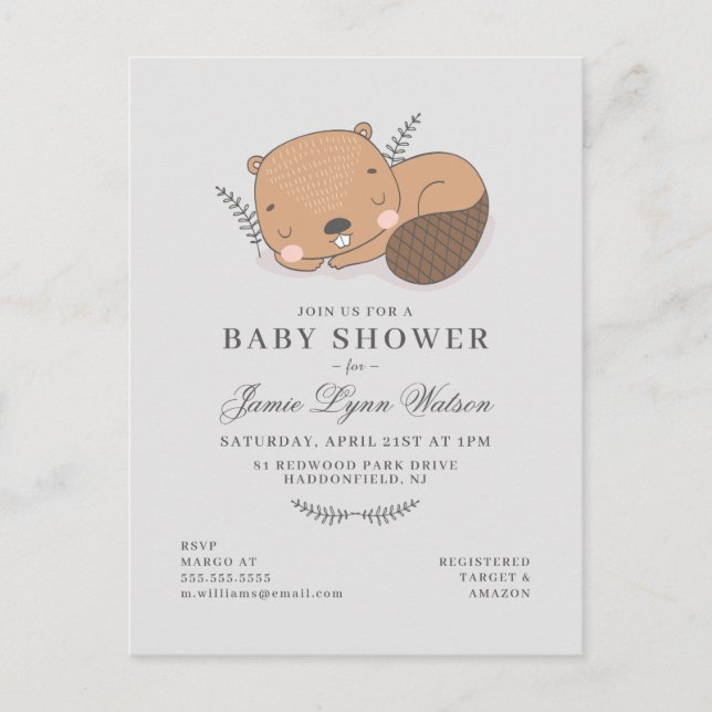 BABY SHOWER | Invitation Castor Endormi (Devant)