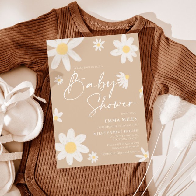 Baby shower Invitation Daisy Beige (Créateur téléchargé)