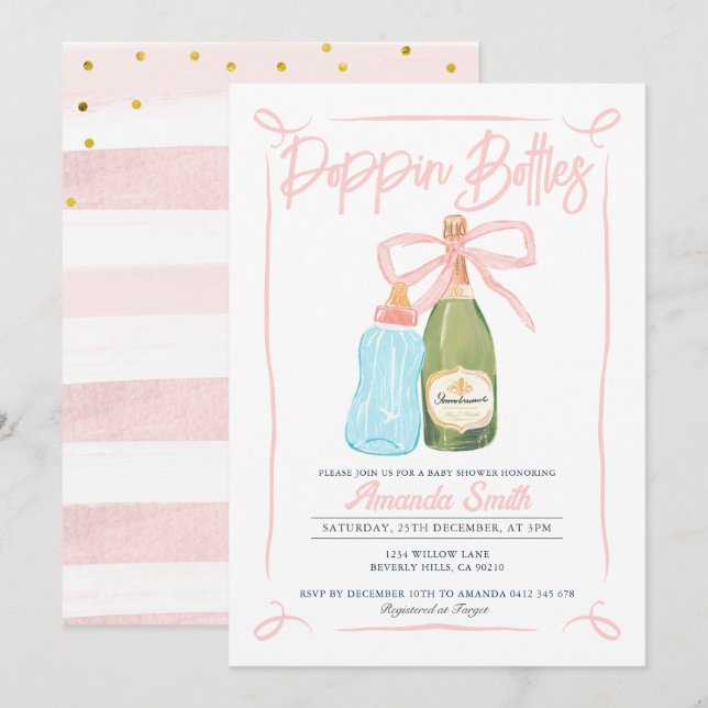 Baby shower Invitation  de Bouteilles de Pink Popp (Devant / Derrière)