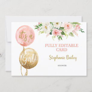 Baby shower Invitation de fille éditable
