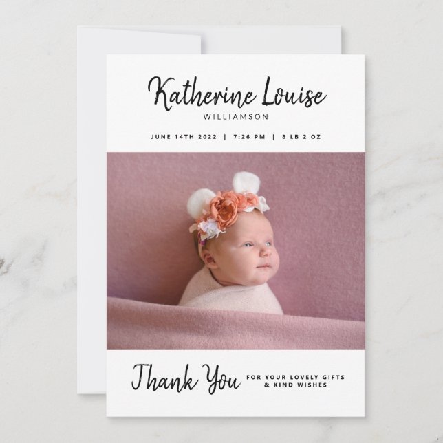 Baby shower | Invitation de Merci cadeau bébé (Devant)