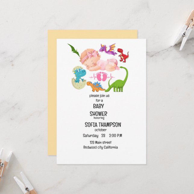 BABY SHOWER INVITATION Dinosaurier Thema Einladung (Vorderseite/Rückseite Beispiel)