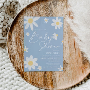 Baby shower Invitation Dusty Blue Daisy