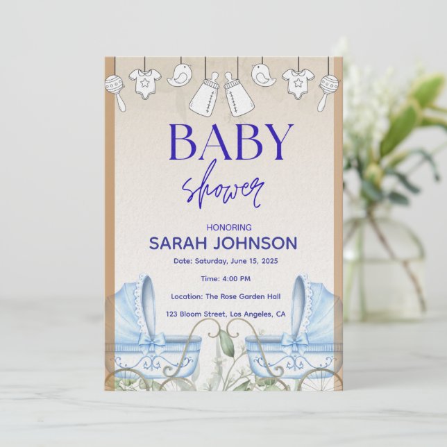 Baby Shower Invitation | Elegant Floral (Debout devant)